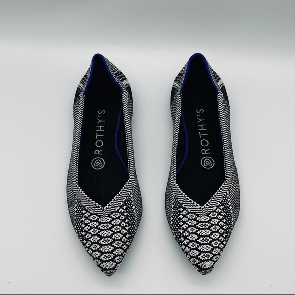 ROTHY’S The Point Pointed Flats Black White Python W7 Size 7 - Picture 5 of 12